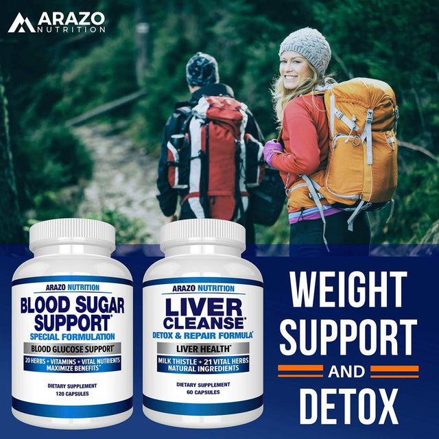 Blood Sugar Support Supplement - 20 Herbs & Multivitamin for Blood Sugar Control with Alpha Lipoic Acid & Cinnamon - 120 Pills - Arazo Nutrition