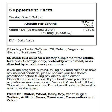 Solgar Vitamin D3 10,000 Iu Softgels, 120 Ct