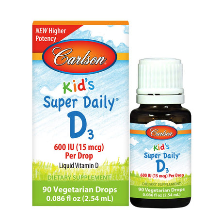 Carlson - Kid'S Super Daily D3, Vitamin D Drops, 600 IU (50 Mcg) per Drop, Vegetarian, Unflavored, 90 Drops