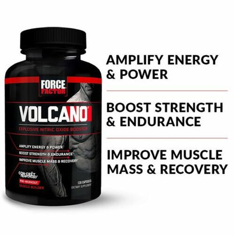 Force Factor Volcano Pre-Workout Nitric Oxide Booster with Creatine - Build Muscle and Pump - 120 Capsules