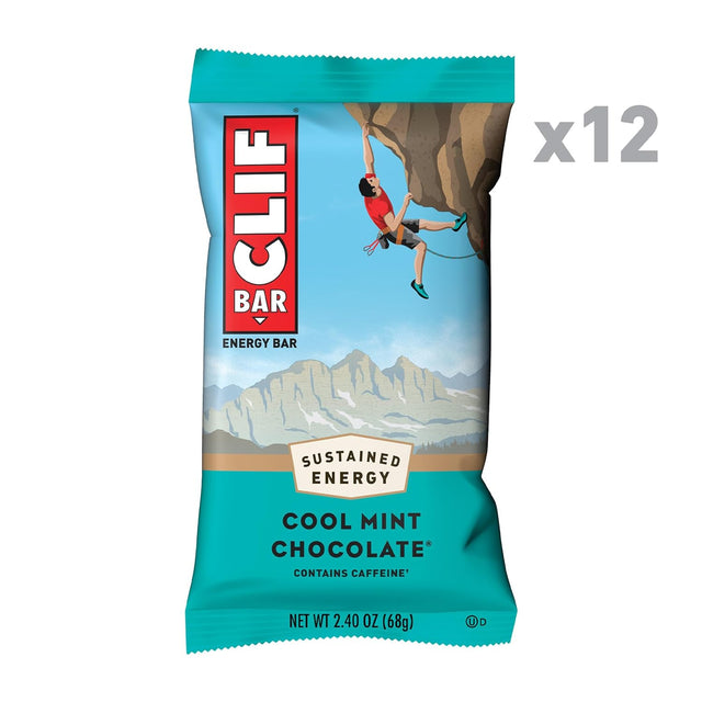 CLIF BAR - Cool Mint Chocolate with Caffeine - Made with Organic Oats - 10G Protein - Non-Gmo - Plant Based - Energy Bars - 2.4 Oz. (12 Count)