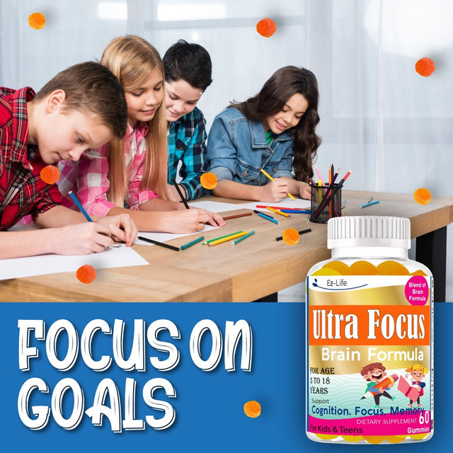 Ultra Focus Kids Brain Vitamins, Support Kids Focus and Attention, Memory & Concentration, Kids Attention and Focus Supplement (60 Ct) for Kids and Teens