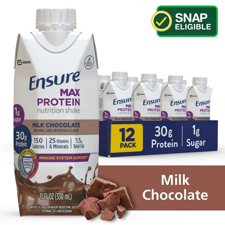 Ensure Max Protein Nutrition Shake, Milk Chocolate, 11 Fl Oz, 12 Count