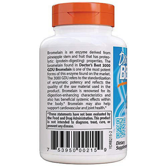 Doctor'S Best 3000 GDU Bromelain Proteolytic Digestive Enzymes Supplements, Supports Healthy Digestion, Joint Health, Nutrient Absorption, 500 Mg, 90 VC