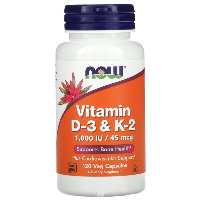 Now Foods Vitamin D-3 and K-2 - 120 Vcaps, Pack of 2