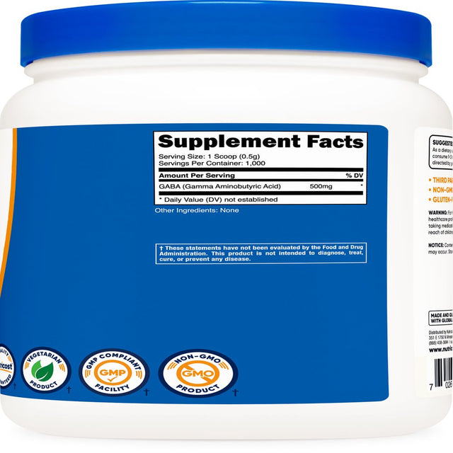 Nutricost Pure GABA 500G Supplement Powder (Gamma Aminobutyric Acid) (500 Grams/1.1 Pounds)