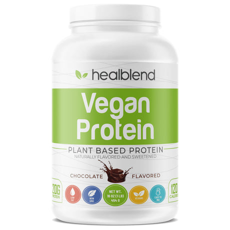 Healblend Organic Vegan Protein Powder - Plant Based Pea Protein Isolate Gluten-Free, Non-Gmo, Erythritol-Free, Soy-Free, Dairy-Free, Chocolate Flavor - 1Lb