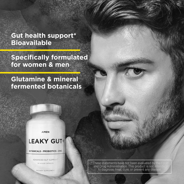 Amen Leaky Gut, L-Glutamine, Zinc, Turmeric, Licorice, Probiotic & Prebiotic Vegan Supplement, 90 Ct