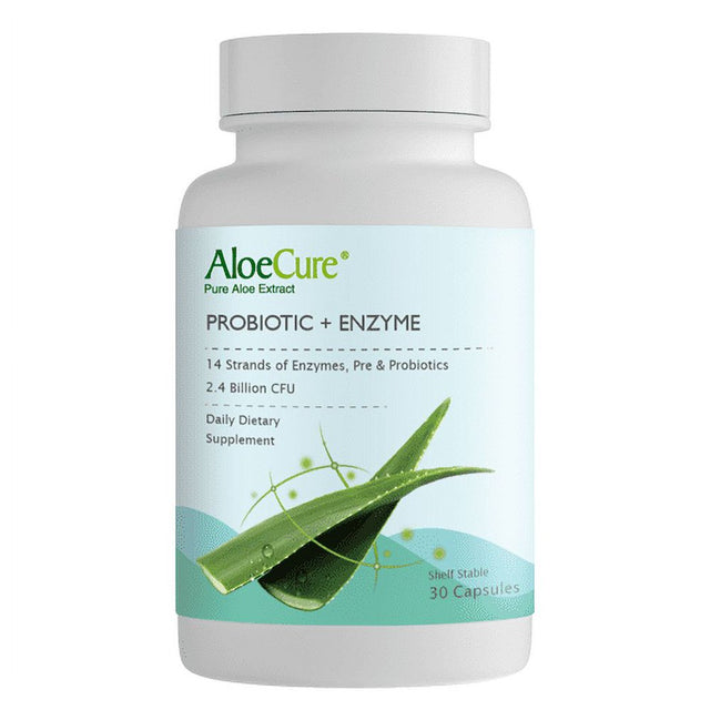 Aloecure Probiotic + Enzyme Digestive Supplement with Prebiotics, 2.4 Billion CFU, 30 Capsules