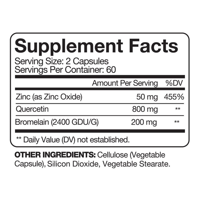 Nutripeeps Quercetin, Bromelain & Zinc, 800Mg, Healthy Immune & Cardiovascular Support, Better Performance, 120 Caps