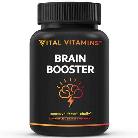 VITAL VITAMINS Brain Supplement Nootropics Booster - Enhance Focus & Mind, Boost Concentration, Improve Memory & Clarity for Men Women, Ginkgo Biloba,Dmae,Iq Neuro Energy, Vitamin B12 Bacopa Monnieri