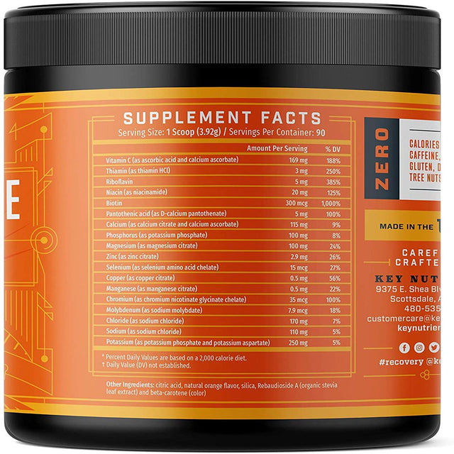 Key Nutrients Electrolytes Powder - Tangy Orange Electrolyte Drink Mix - $0.44 / Unit - Hydration Powder - No Sugar, No Calories - 90 Servings