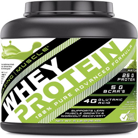 Amazing Muscle 100% Whey Protein Powder *Advanced Formula with Whey Protein Isolate as a Primary Ingredient along with Ultra Filtered Whey Protein Concentrate (Japanese Matcha , 5 Lb)