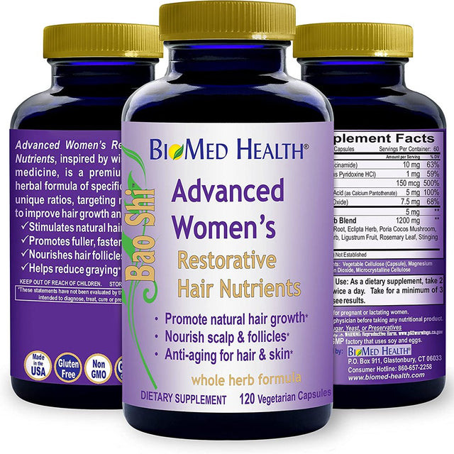 Biomed Health Hair Growth Vitamins for Women 120Ct - Advanced Restorative Hair Nutrients, Promotes Hair Regrowth and Anti-Gray Hair