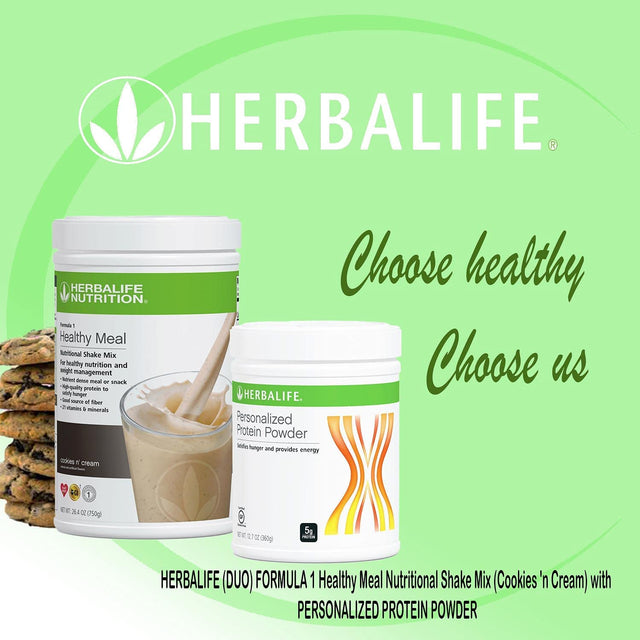 Herbalife (DUO) FORMULA 1 Healthy Meal Nutritional Shake Mix (Cookies 'N Cream) with PERSONALIZED PROTEIN POWDER