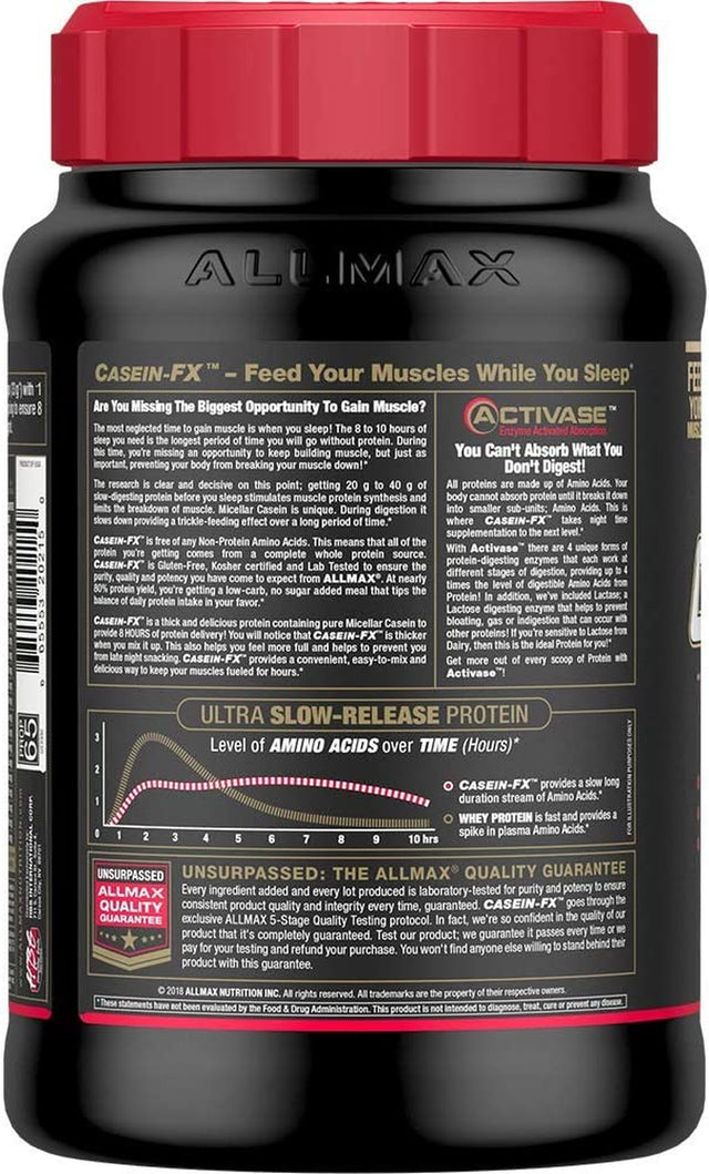 ALLMAX CASEIN-FX Protein, Chocolate - 2 Lb - 25 Grams of Slow-Release Protein per Scoop - Low Carb & Zero Added Sugar - Approx. 27 Servings