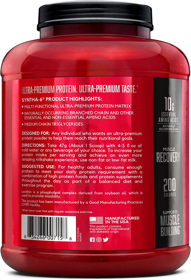 BSN SYNTHA-6 Whey Protein Powder with Micellar Casein, Milk Isolate, Strawberry Milkshake, 48 Servings (Packaging May Vary)