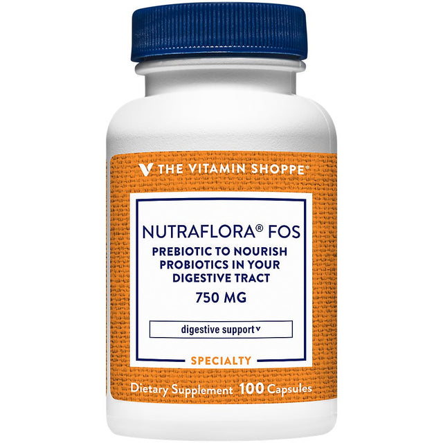 The Vitamin Shoppe Nutra Flora FOS 750MG (Fructo-Oligosaccharides), Prebiotic to Nourish Probiotics in Your Digestive Tract, Supplement for Digestion and Intestinal Health & Colon Care (100 Capsules)