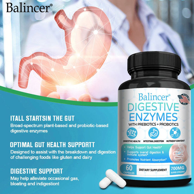 Balincer Digestive Enzyme Supplement - 700 Mg - Vegetarian Formula for Gut Health, Digestive & Immune Support