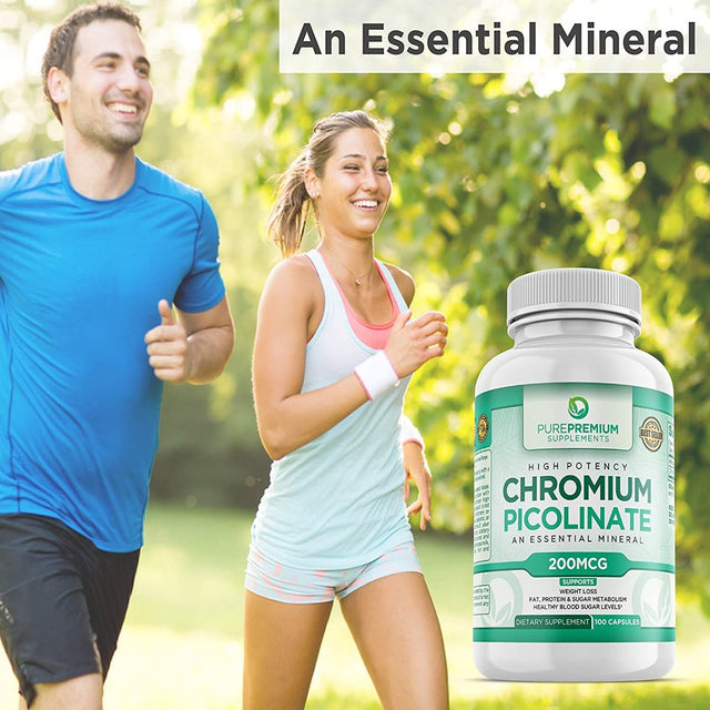 Chromium Picolinate by Purepremium Supplements - Maximum Strength Essential Mineral - Supports Weight Loss, Metabolism, and Healthy Blood Sugar Levels - 200Mcg, 100 Capsules