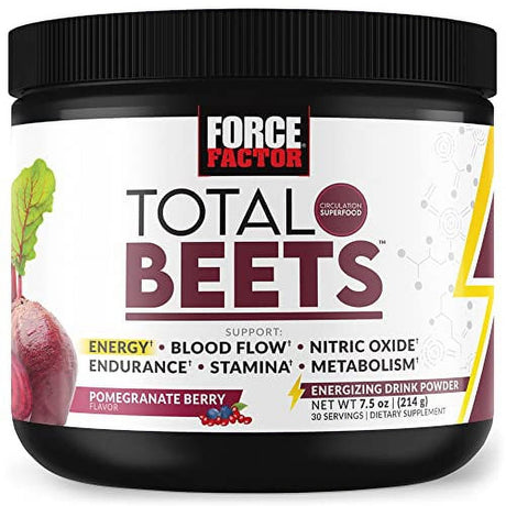 Total Beets Energy Drink Mix, Superfood Beet Root Powder with Nitrates to Boost Energy and Support Circulation, Blood Flow, Nitric Oxide and Stamina, Heart Health Supplement, Force Factor, 30 Servings