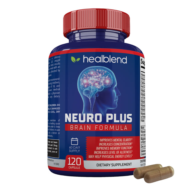 Healblend Neuro plus Brain Booster Supplements - Improving Cognitive Function, Brain & Focus Formula, Supports Memory, Concentration & Mental Clarity - 120 Capsules 3-Pack