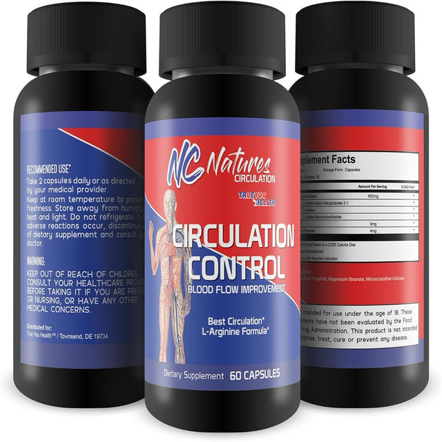 Circulation Control - Blood Flow Improvement - Body & Leg Circulation Supplements - Blood Circulation Supplement - L-Arginine Formula for a Circulation Boost - Poor Circulation Supplements