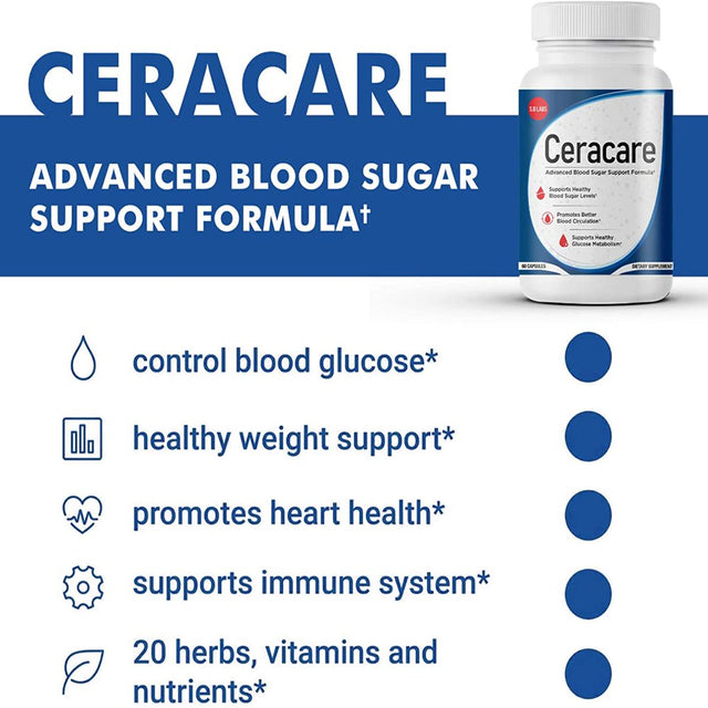 Ceracare - Advanced Blood Sugar Support Formula - Dietary Supplement Pills for Healthy Blood Sugar Levels - Promotes Better Blood Circulation and Healthy Glucose Metabolism - 120 Capsules (2 Pack)