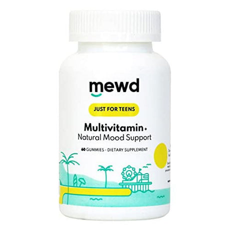 MEWD Teen and Kids Daily Multivitamin Gummy with Natural Mood Enhancer,Vegan,Immune System Booster Supplement,Kids Vitamin with Iron,Zinc,Gluten Free-Focus Vitamin for Kids-Brain Health-Made in USA