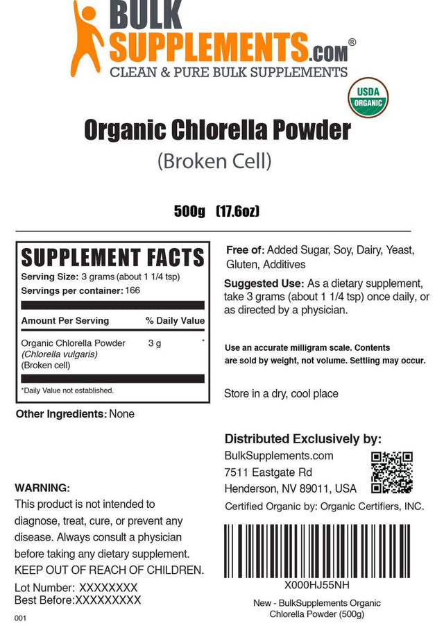 Bulksupplements.Com Chlorella Powder, 3G - Brain, Immune, & Liver Support (500G - 167 Servings)