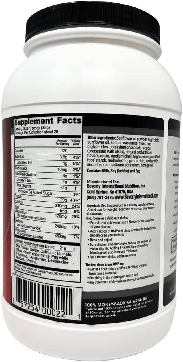 Beverly International UMP Protein Powder, Chocolate. Unique Whey-Casein Ratio Builds Lean Muscle. Easy to Digest. No Bloat. (32.8 Oz) 2Lb .8 Oz