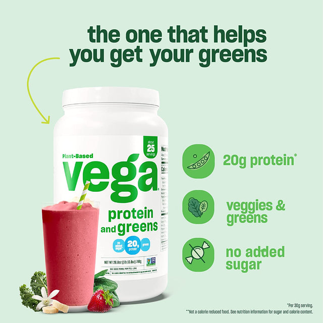 Vega Protein and Greens Protein Powder, Vanilla - 20G Plant Based Protein plus Veggies, Vegan, Non GMO, Pea Protein for Women and Men, 1.4 Lbs (Packaging May Vary)