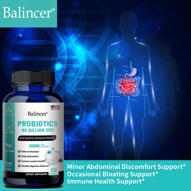 Balincer Probiotic Capsules for Men and Women - Contains Natural Lactase and Prebiotic Fiber for Digestive Health - Supports Gut Health, Bloating Relief and Immune Health