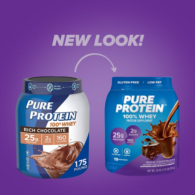 Pure Protein 100% Whey Protein Powder, Rich Chocolate, 25G Protein, 1.75 Lb