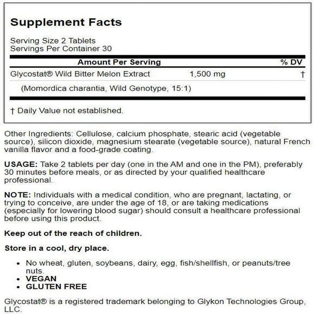 Jarrow Formulas Wild Bitter Melon Extract, Supports Blood Pressure and Blood Sugar Already in the Normal Range, 60 Tabs