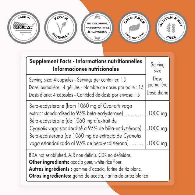 Supersmart - Beta-Ecdysterone 1000 Mg per Day - Sport & Endurance - Promote Muscle Mass & Recovery for Athletes | Non-Gmo & Gluten Free - 60 Vegetarian Capsules