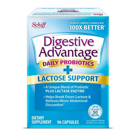 Digestive Advantage Lactose Defense Formula Probiotic, Digestive Enzyme Supplement, 96 Capsules (Pack of 3)