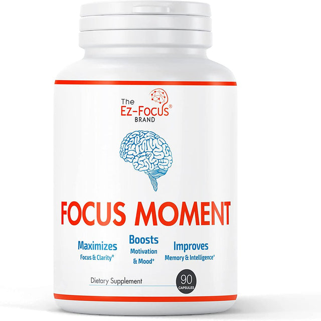 Ez-Focus Brain Focus Supplements for Memory Focus & Clarity, Potent Brain Booster for Men & Women, Elevate Brain Function Nootropic Power Support 90 Capsules