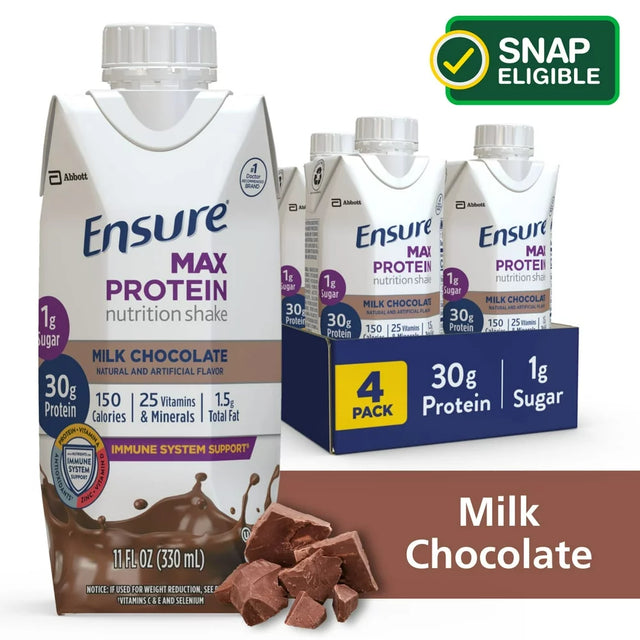 Ensure Max Protein Nutrition Shake, Milk Chocolate, 11 Fl Oz, 4 Count