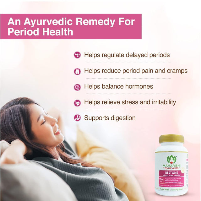 PCOD PCOS Supplements for Women | Maharishi Ayurveda Restone Tablets | Supports Healthy Periods | Balances Hormones | Natural Herbal Suppliment | 120 Tablets