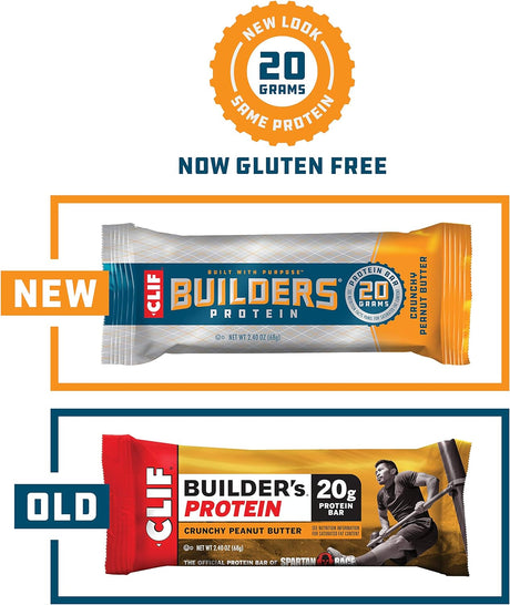 CLIF BUILDERS - Protein Bars - Crunchy Peanut Butter - 20G Protein - Gluten Free (2.4 Ounce, 6 Count)