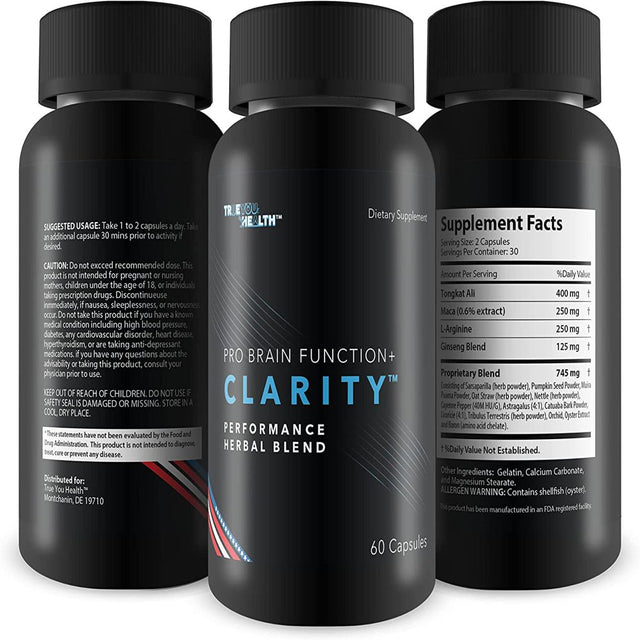 Pro Brain Function plus Clarity - Advanced Memory Formula - Performance Herbal Blend - Ginseng Mental Energy Formula to Support Pro Brain Function + Clarity - Mood & Balanced Mental Focus - 30 Serving