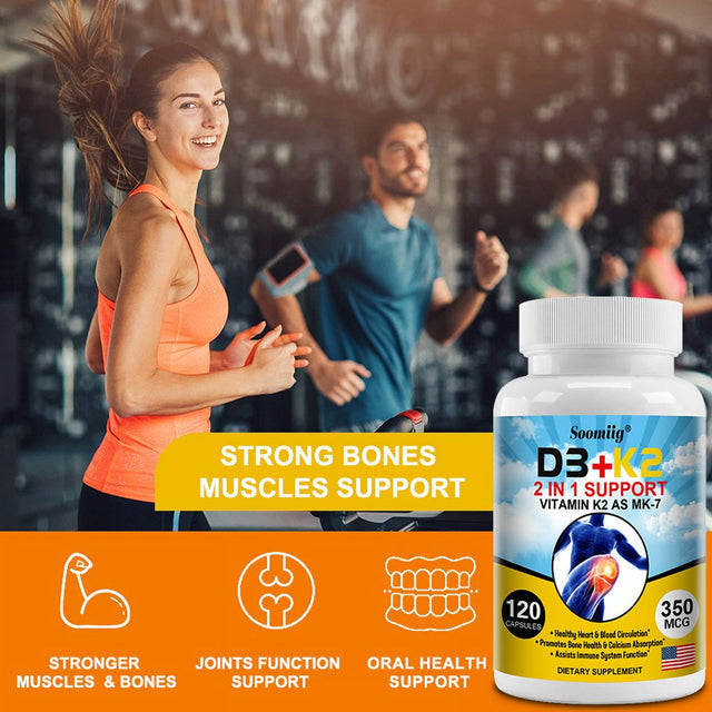 Soomiig D3+K2 Supplement 2-In-1 Supports Vitamin K2 as MK-7 to Support Heart, Blood Circulation, Bones, Colon Absorption