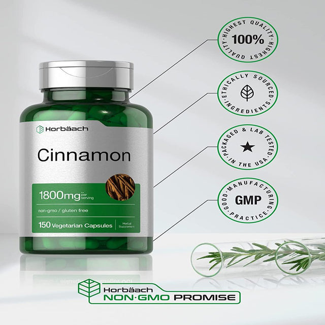 Cinnamon Supplement 1800Mg | 150 Vegetarian Capsules | by Horbaach