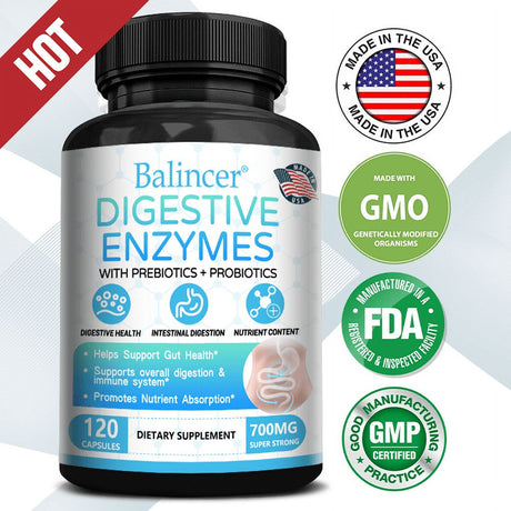 Balincer Digestive Enzyme Supplement - 700 Mg - Vegetarian Formula for Gut Health, Digestive & Immune Support