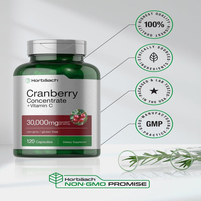 Cranberry + Vitamin C Capsules | 30,000Mg | 120 Count | by Horbaach