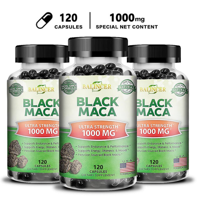 Pure Black Maca Root - Max Strength 1000Mg per Serving - Gelatinized Maca Root Extract Supplement from Peru - Natural Pills to Support Reproductive Health & Energy - Non-Gmo-120Capsules