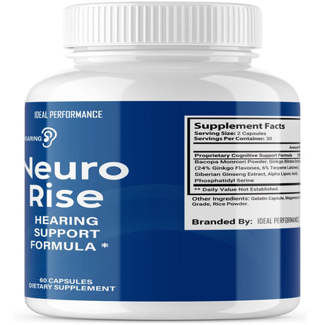 Ideal Performance - Neuro Rise Supplement for Hearing, Tinnitus Support, Including Cilia, 1Pack