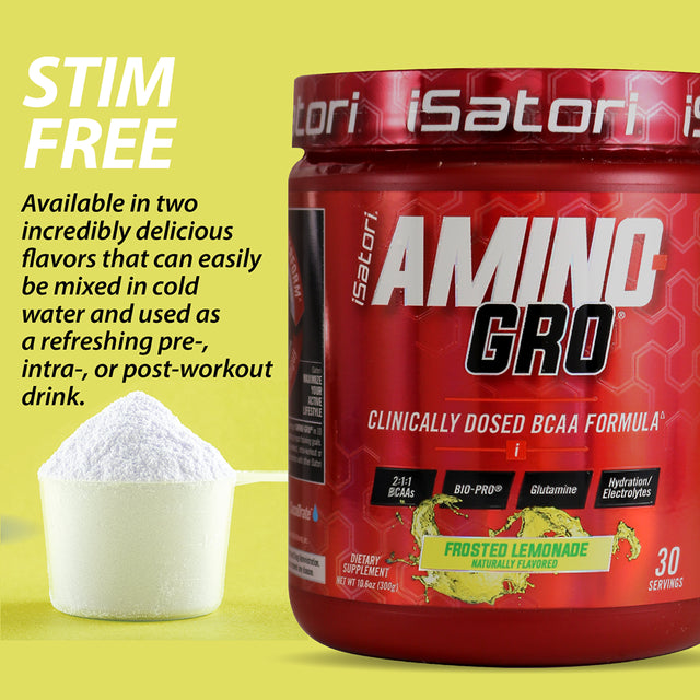 Isatori - Amino-Gro Muscle Building Amino Acid Formula Frosted Lemonade - 9.52 Oz.