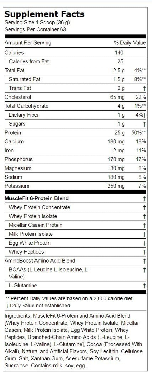 Fitness Labs Muscle Fit Protein Powder | 5 Lb | Chocolate Fudge Ice Cream Flavor | 6 Protein Sources | plus BCAA and Glutamine | Non-Gmo, Gluten Free Supplement